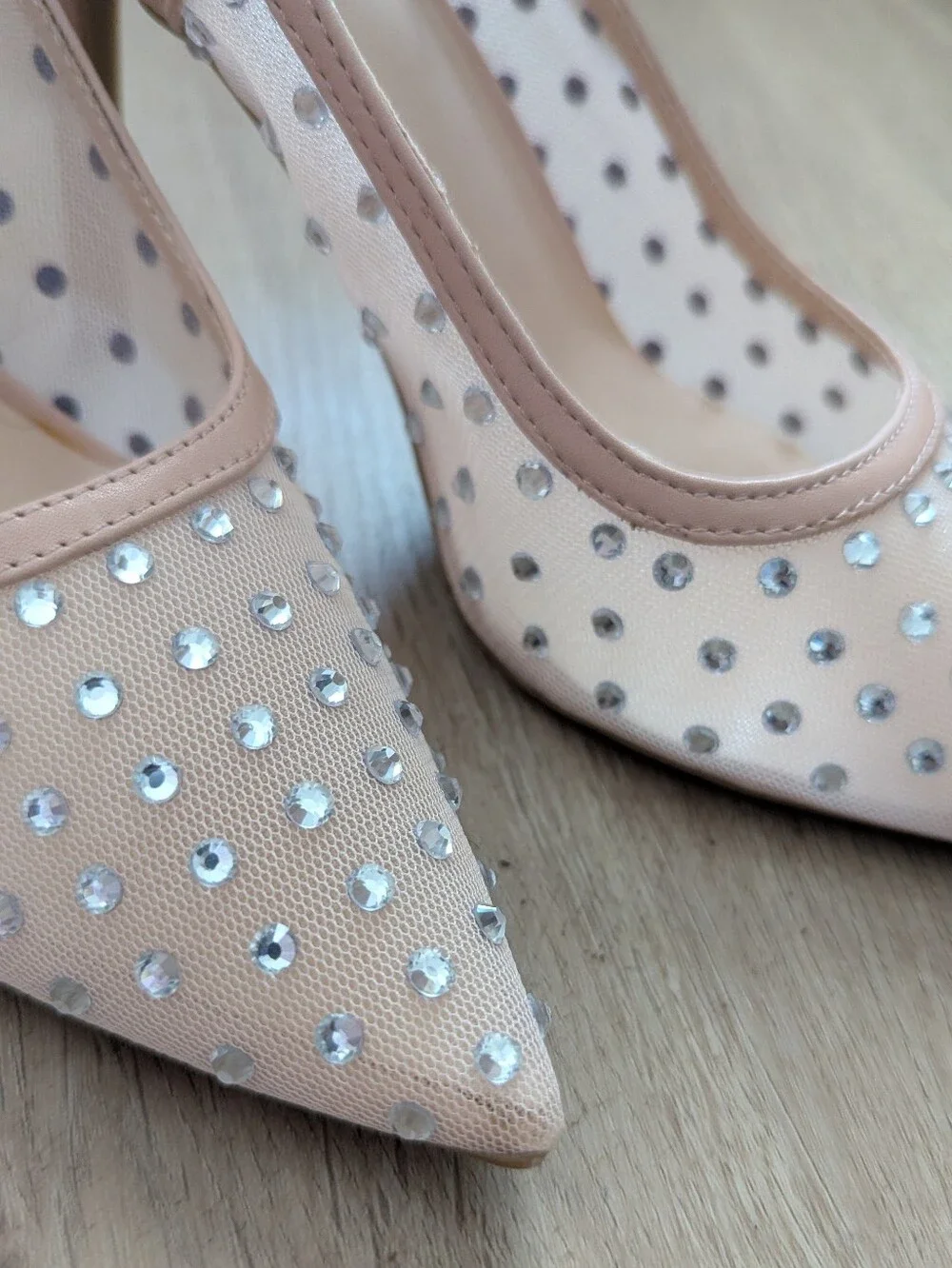 Nude Sparkle Rhinestone Bling Pointed Slingback Pumps/Heels with Crystal Accents